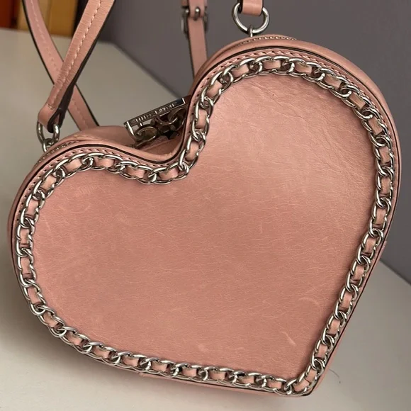 Rebecca Minkoff Bags Rebecca Minkoff Heart Shaped Purse Pink Leather Silver Chain Details Poshmark